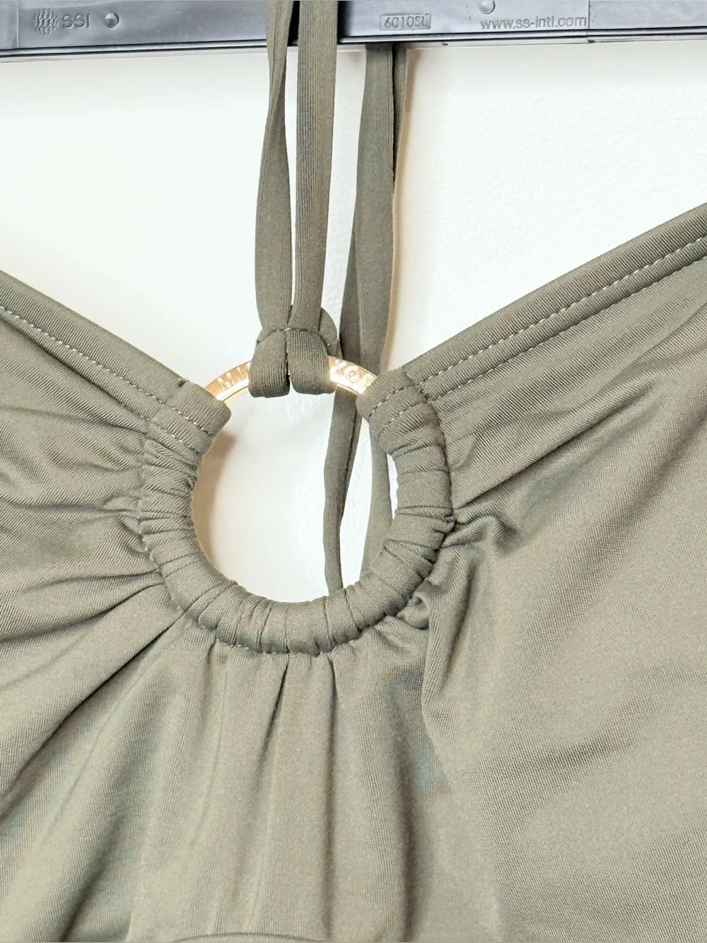 Michael Kors Olive Green Tankini Swimsuit 2Pc Set Ruched Halter Ring Small